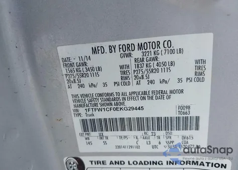 2014 Ford F-150 Stx из США, поврежденный, VIN 1FTFW1CF0EKG29445